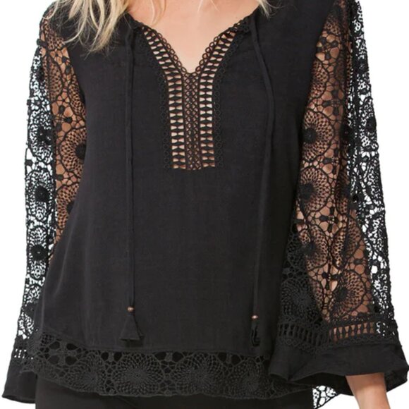 NEW Hale Bob Black Lace Cut-Out Tunic Top - Picture 2 of 3